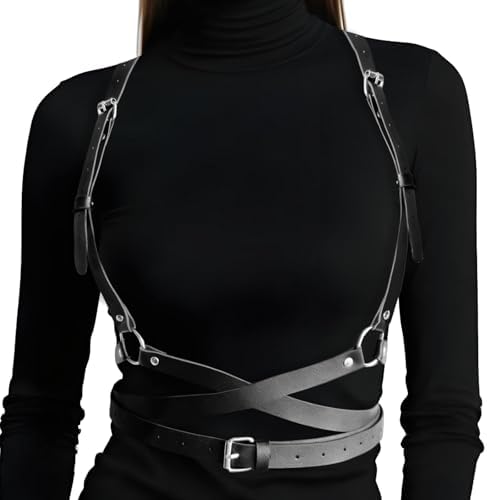 Adjustable PU Leather Waist Harness Belt Rave Goth Party Accessory Y2K Women Body Punk Waist Harness Belt Adjustable Black PU  main image 4