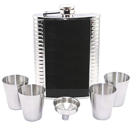 Shuban Whiskey Alcohol Drinks Holder Pocket Bottle with Funnel and 4 Shots Glasses Gift Set for Men