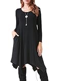 Invug Women Casual Loose Soft Crewneck Long Sleeve Pockets Swing T-shirt Dress Black XXL