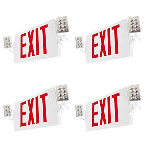 LFI Lights – Ultra Thin Hardwired All LED Combo Exit Sign Emergency Light – Red Battery Backup – UL Listed – COMBOTR (4 Pack)