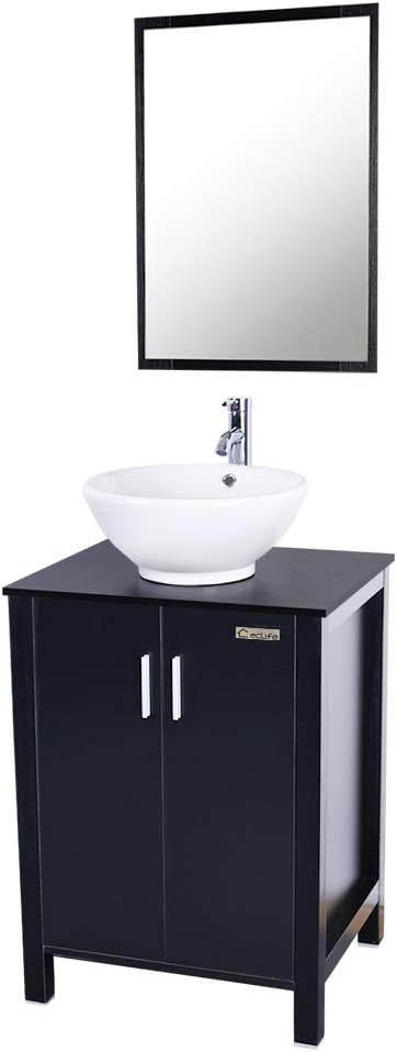 Amazon Com Eclife 24 Modern Bathroom Vanity And Sink Combo Updates Stand Cabinet And White Round Ceramic Vessel Sink With Overflow And Chrome Bathroom Solid Brass Faucet And Pop Up Drain And Mirror