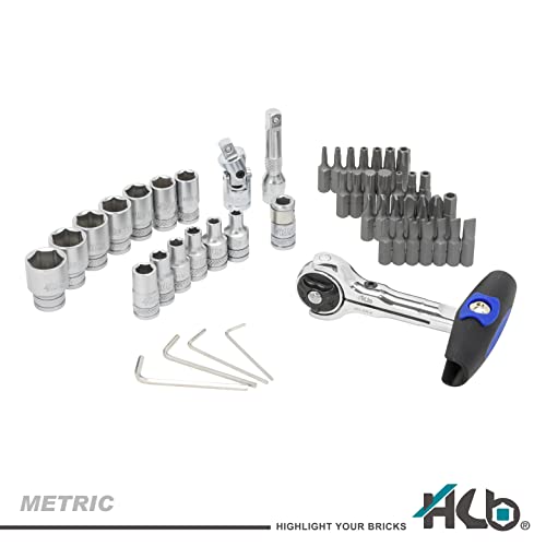 HB AKM025-G Swivel Head Ratchet Set 90 Teeth 49 Pieces 1/4" CR-V & S2 | Professional Safety Sockets and Bits Mechanical Automotive Workshop DIY | Portable Case – Made in Taiwan