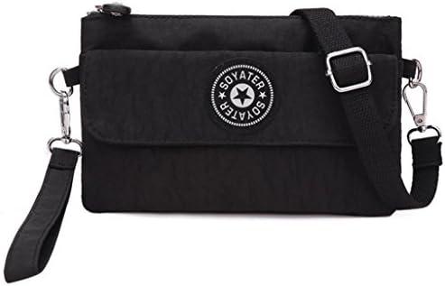 Kecartu Women's Small Water-resistant Nylon Crossbody Messenger Bag Dual Layers Wristlet Clutch Purse Black