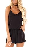 REORIA Womens Casual Summer One Piece Sleeveless Spaghetti Strap Playsuits Short Jumpsuit Beach Rompers Black Medium