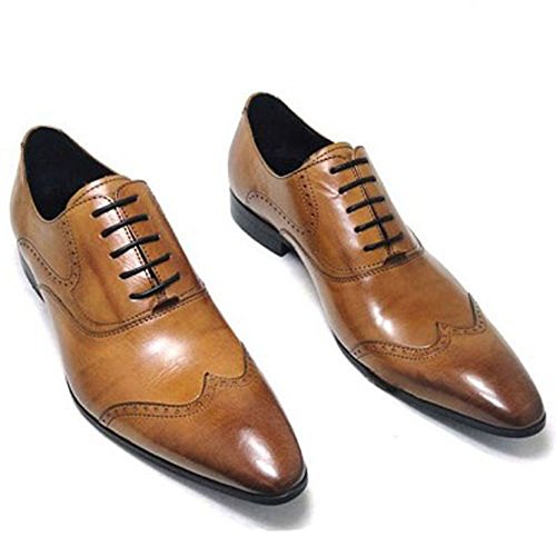 Fulinken Men Genuine Leather Oxford Shoes Lace up Slip on Boots Brogue Shoes Formal Dress Shoes Black