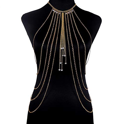 Body Chain Layered Sexy Gold Tassels Necklace Fashion Jewelry Belly Waist Bra Hot Bikini Beach Harness Birthday Anniversary Festival Gift for Women Lady Girls - Thumbnail 6