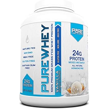 Grass Fed Whey Protein - 5lb Vanilla - 100% Natural, Cold Processed, Undenatured w/No Sweeteners or Added Sugars - rBGH Free, GMO-Free, Gluten Free, Preservative Free - Pure Whey