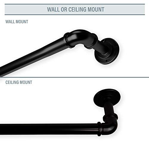 A&F Rod Décor - 1 inch Industrial Pipe Design Blackout Adjustable Curtain Rod 120-170 inch - Black