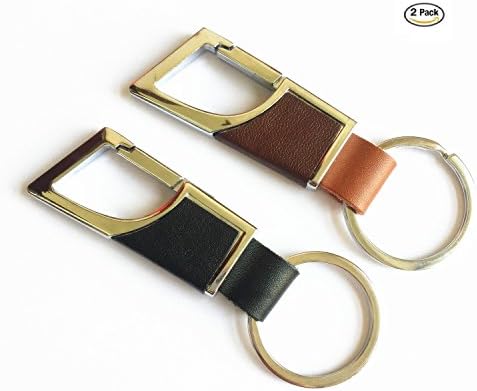 Reenfaya Key Chain with Leather Heavy Duty for Men and Women,Upscale Car Keychain Key Ring Key Holder-2 Pack(Black/Brown) (RF02)