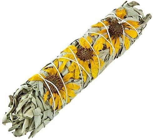 Native Spirit Sunflower - Floral White Sage Smudge Stick Wand - 9" inch XXL
