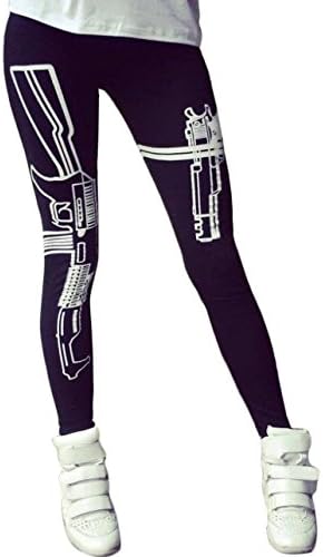 Dingtoll Women's Harajuku Work Out Letter Gun Print Leggings BK Size US8