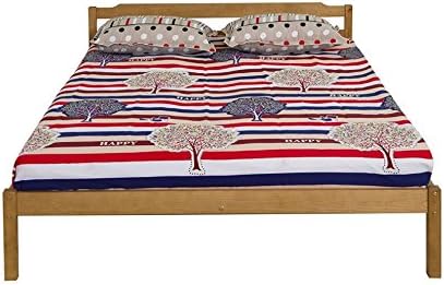 YAKOE Solid Pine Frame with Slats Bed Furniture, Oak, Double