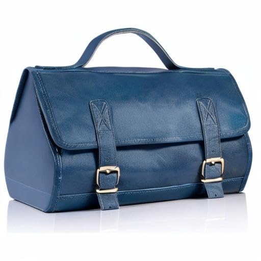KomalC Premium Buffalo Leather Roll Toiletry Bag Travel Dopp Kit (Ink Blue)