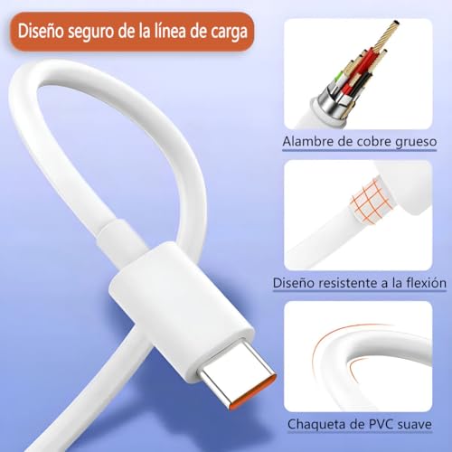 Cargador 120W para Xiaomi Carga Rapida Turbo con 6A Cable USB C 1M, Compatible con Xiaomi 17/15 Ultra/ 15S Pro/ 17/15/ 14/13 Pro/Redmi Turbo 4 Pro/Redmi K90/ K80/ K70/ K60 Pro.Allaceryvva