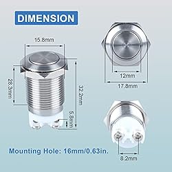 DMWD 2-Pack 16mm Latching Metal Push Button Switch