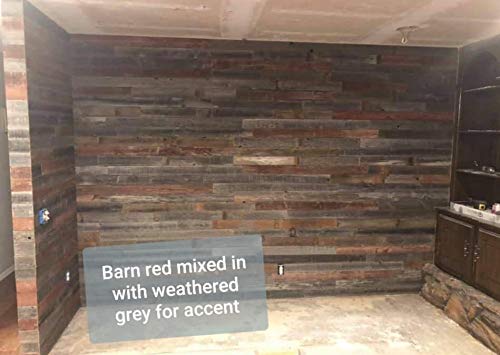 Real Weathered Wood Planks for Walls - Rustic Reclaimed barn Wood Paneling for Accent Walls, Easy Nail up Application (Barn Red - 11 Square feet)