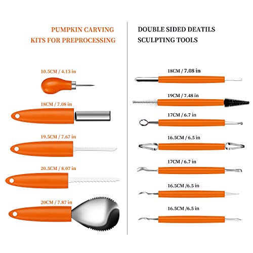 Pumpkin Carving Kit Tools Halloween, Weibus 12PCS Upgrade Professional Heavy Duty Stainless Steel Pumpkin Carving Kit Set for Halloween Decorations,with Zipper Bag