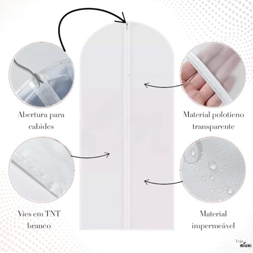 Kit 5 Capas Protetoras para Roupas com Zíper Transparente, 60x120cm, Impermeável e Anti Poeira, Ideal para Terno, Vestido, Casaco, Jaqueta e Organização de Guarda-Roupa