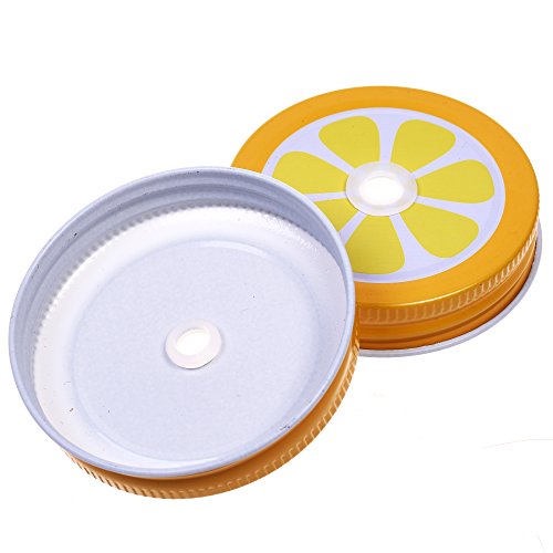 COSMOS 4 Colors Metal Decorative Regular Mouth Mason Jar Lids with Straw Hole, Pack of 8 Pieces 3 COSMOS 4 Colors Metal Decorative Regular Mouth Mason Jar Lids with Straw Hole, Pack of 8 Pieces - Image 4