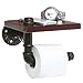 MyGift Wall Mounted Toilet Paper Holder with Industrial Metal Pipe Bar and Dark Brown Solid Wood Floating Display Shelf