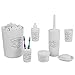 7-Piece Paris Bathroom Set (White), By Home Basics | Made From Plastic | Includes Tumbler, Toothbrush Holder, Soap Dish, Lotion Dispenser, Cotton Ball Holder, Toilet Brush Holder, and Wastebasket