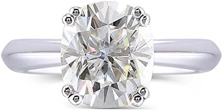 2ct 7X8mm HI Color 2.8mm Band Width Cushion Cut Moissanite Engagement Solitaire Ring for Women Platinum Plated Silver