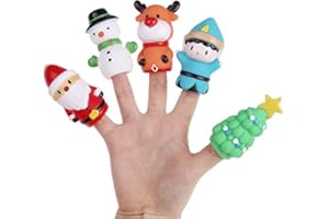 CCINEE 5 Pieces Christmas Finger Puppets Toys for Kids Elk Santa Claus Snowman Christmas Tree Character Party Favors Goodie Bag Fillers