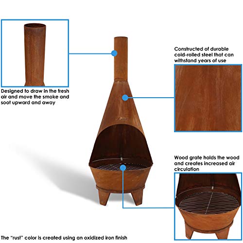 Sunnydaze Chiminea Fire Pit - Large Outdoor Patio Wood-Burning Mexican Style Backyard Fireplace Stove - Oxidized Rustic Cold-Rolled Steel - 6 Foot Tall - Thumbnail 3