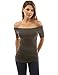 PattyBoutik Women Off Shoulder Elbow Sleeve Top (Dark Olive Green Medium)