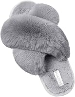 JIASUQI Cross Open Toe Fuzzy Fluffy House Slippers for Women Cozy Memory Foam Plush Criss Cross Furry Slides Slippers