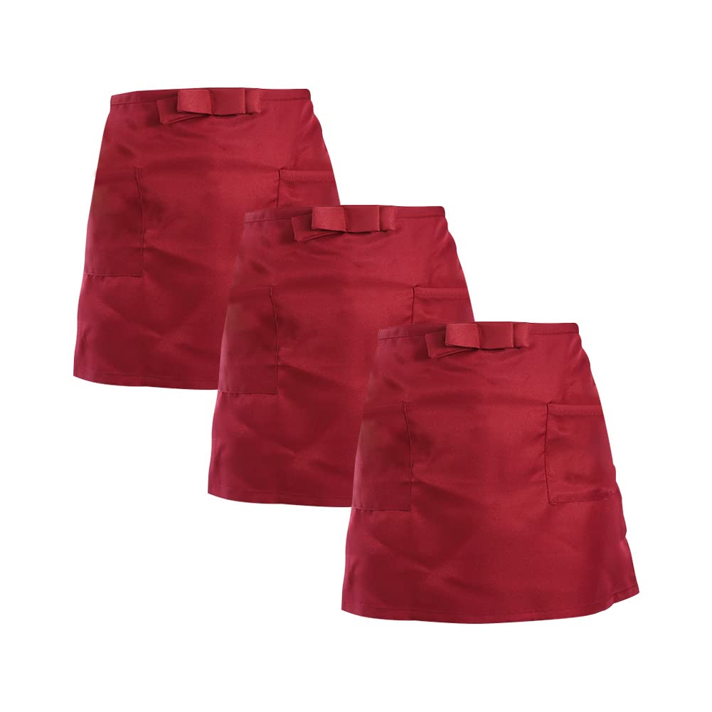 Jenngaoo 3Pack Waist Aprons for Women Men, Kitchen Restaurant Half Short Apron for Server Waiter Waitress, Deep Pockets for Holding (2 Pockets)