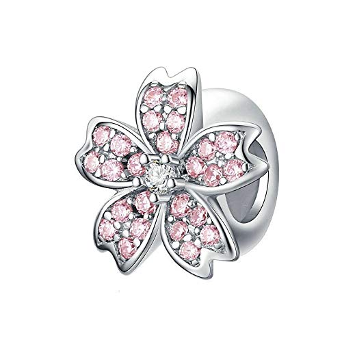 Featherwish Pink Daisy Flower Stopper Charm Sterling Silver 925 Fits And Compatible With Pandora Bracelets Gift For Women Mum Sister Wife Friend Daughter Christmas