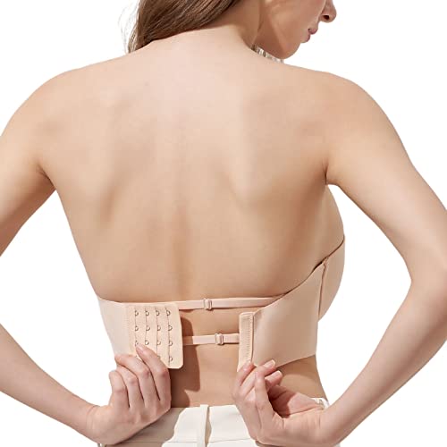 Natapar Women Strapless Bras, Beauty Back Smooth Multiway Demi Underwire Bra Push Up Invisible Nude