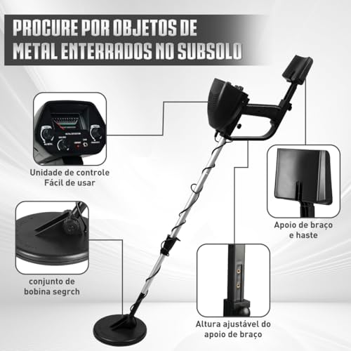 Detector de Metais Profissional com Tela, Sensibilidade Ajustável e Bobina à Prova d'Água para Busca de Ouro, Joias e Objetos Metálicos Detector de Metal