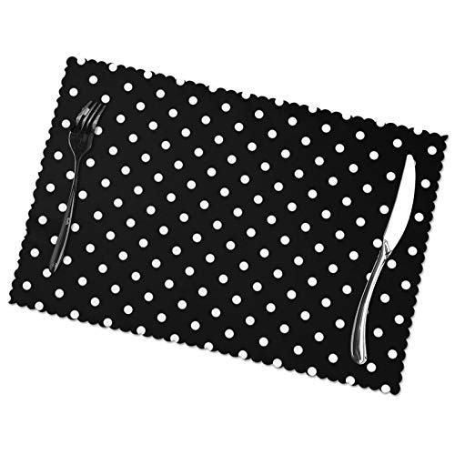 Bargburm Black and White Polka Dot Set of 6 Placemats for Dining Table
