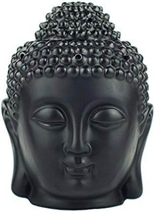 Omonic Porcelain Zen Garden Yoga Meditation White Thai Buddha Head Statue Essential Oil Burner Aromatherapy Diffuser Home Decor (Black)