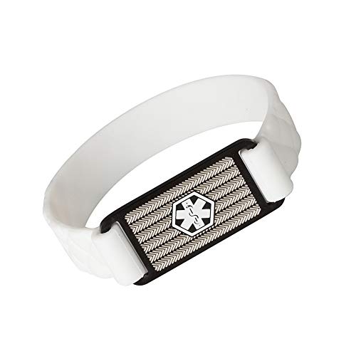 Medical Alert ID Bracelet White Silicone Band with Stainless Steel Tag for Women Men Kids Free Engraving