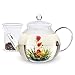 Teabloom Glass Teapot & Glass Infuser Set - Holds 6-8 Cups – Best for Loose Leaf Tea or Blooming Tea – 2 Tea Flowers Included