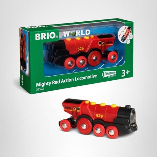 BRIO World Mighty Red Action Locomotive - Battery-operated Toy Train for Wooden Track - Motorized Train with Light & Sound - Compatible with All BRIO Railway Sets - Interactive Play - Kids Ages 3 & Up