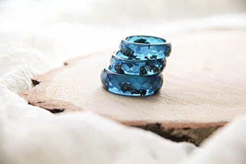 Cobalt Blue Resin Ring, Faceted Resin Ring with Copper Flakes, Epoxy Ring, Unique Resin Jewelry, Gift For Her, For Girlfriend, For Friend