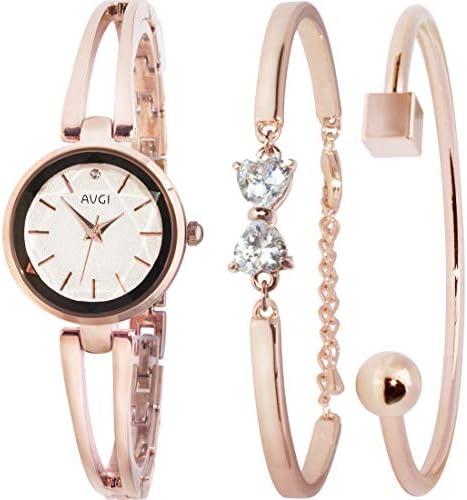 AVGI レディース うで時計 ステンレス ブレスレット 防水 ローズゴールド(Aセット-Gold/White)