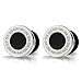 8mm Mens Circle Stud Earrings Steel with Pattern and Black Enamel