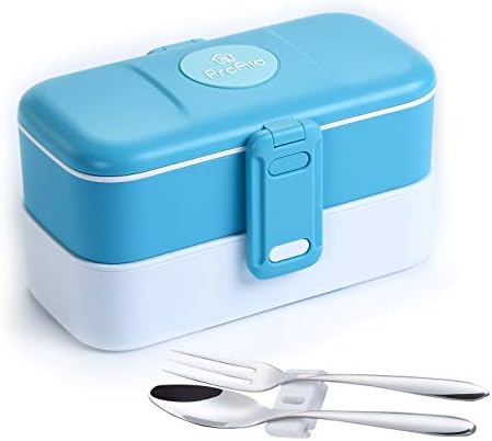 Bento Lunch Box, Rackarster Leakproof Food Container with Premium Stainless Steel Cutlery For Kids and Adults, Microwave and Dishwasher Safe, Healthy BPA-free, Blue