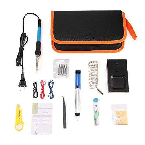 Soldering Iron Kit,Professional Electric Soldering Iron Set, Portable 60W Temperature Controlled Solder Iron Gun 15-in-1 with 5pcs Soldering Iron Tips, Stand, Desoldering Pump,Solder Sucker,Pu Bag - Thumbnail 7
