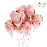 18 inch Rose Gold Heart Balloons Foil Balloons Mylar Balloons for Party Decoration, Pack of 20