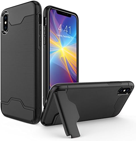 iPhone X Case, Allovit Shockproof Heavy Duty Full Protective Case with Kickstand Dual Layer Wallet Design Cover for Apple iPhone X (Black)