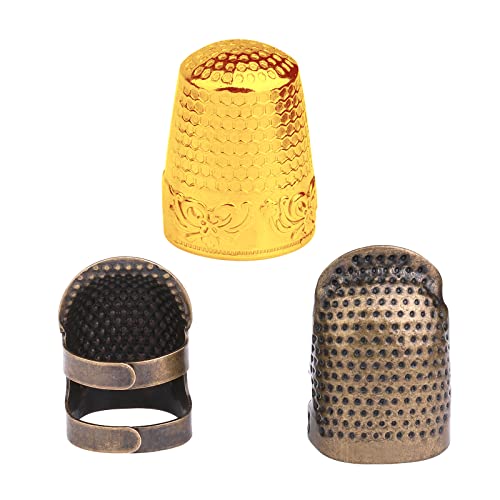 3 Pcs Sewing Thimble,Copper Finger Protector, Metal Sewing Thimble, Adjustable Finger Shield Ring Fingertip Thimble Sewing Quilting Craft Accessories DIY Sewing Tools