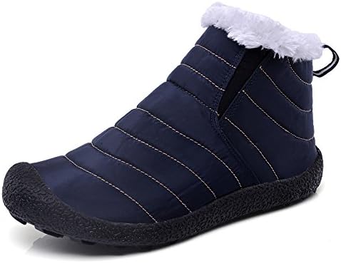 Kuayang Slip-on Waterproof Winter Snow Boots for Men Women,Anti-slip Lightweight Ankle Boots with Fully Fur (Men 10(M) B US, Blue-ankle High)