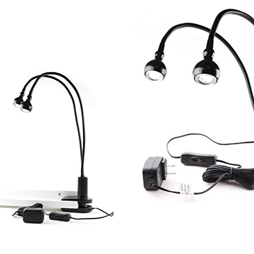 WALLNITURE Dual Clamp Adjustable Gooseneck Arms Desk Lamp Toggle Switch Energy Efficient LED Light Black - Thumbnail 2