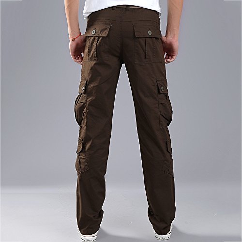 Mens Trousers Multi-Pocket Combat Zipper Cargo Waist Work Casual Pants Jogger Pants in Basic Solid Colors Coffee